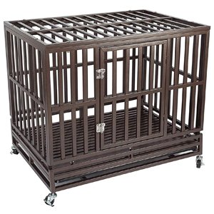 Leak-Proof Dog Tray Double Doors 4 Lockable Wheels 1122 Sunherry Heavy-Duty Large Dog Pets Kennel Cage Crate Safe Metal Tray Metal Dog Crate Black 